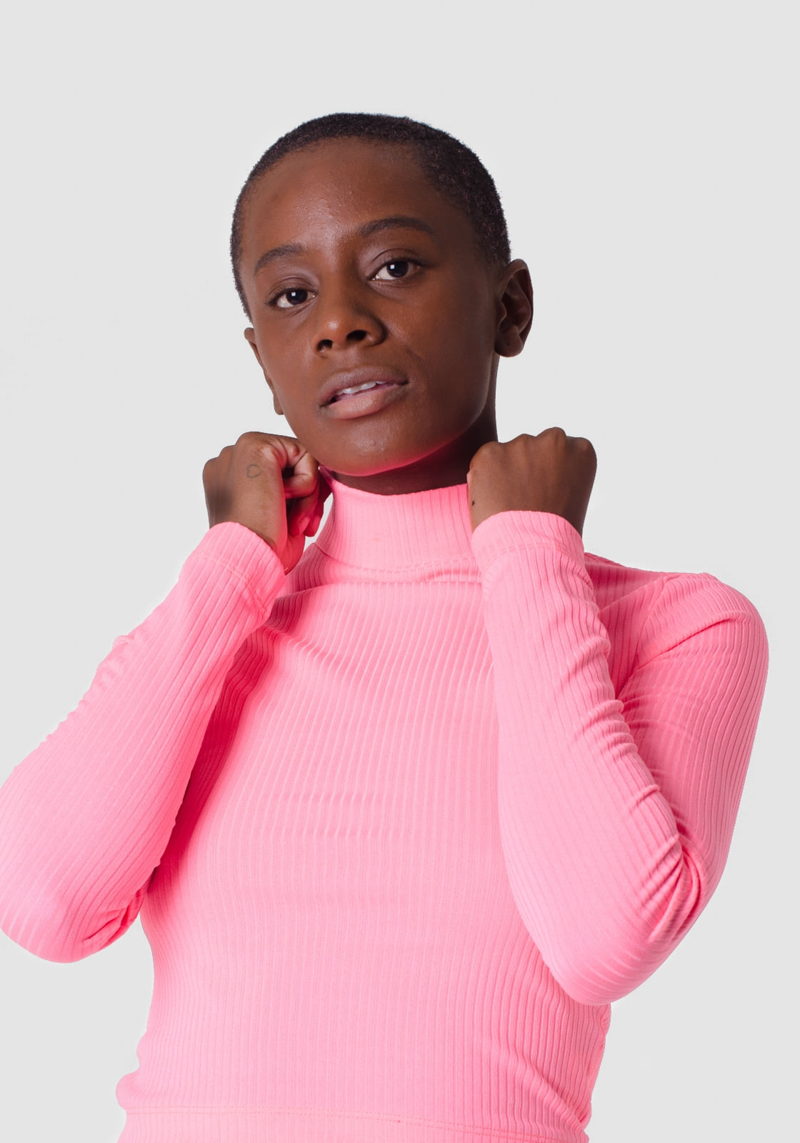 Blusa Cropped Manga Longa Rosa Neon Gang