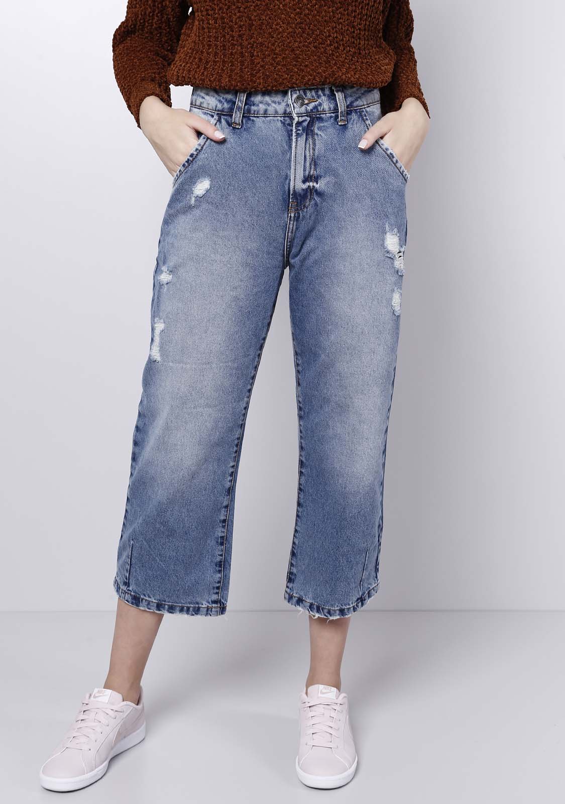 calça cropped jeans feminina