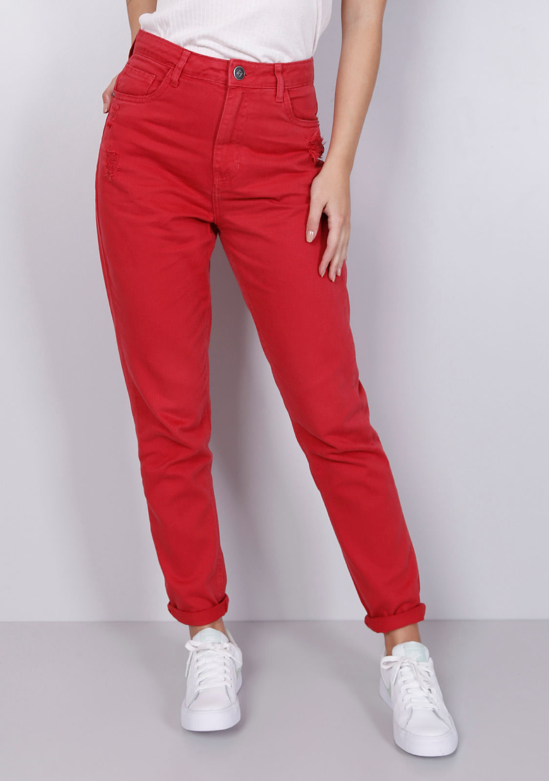 calça vermelha jeans