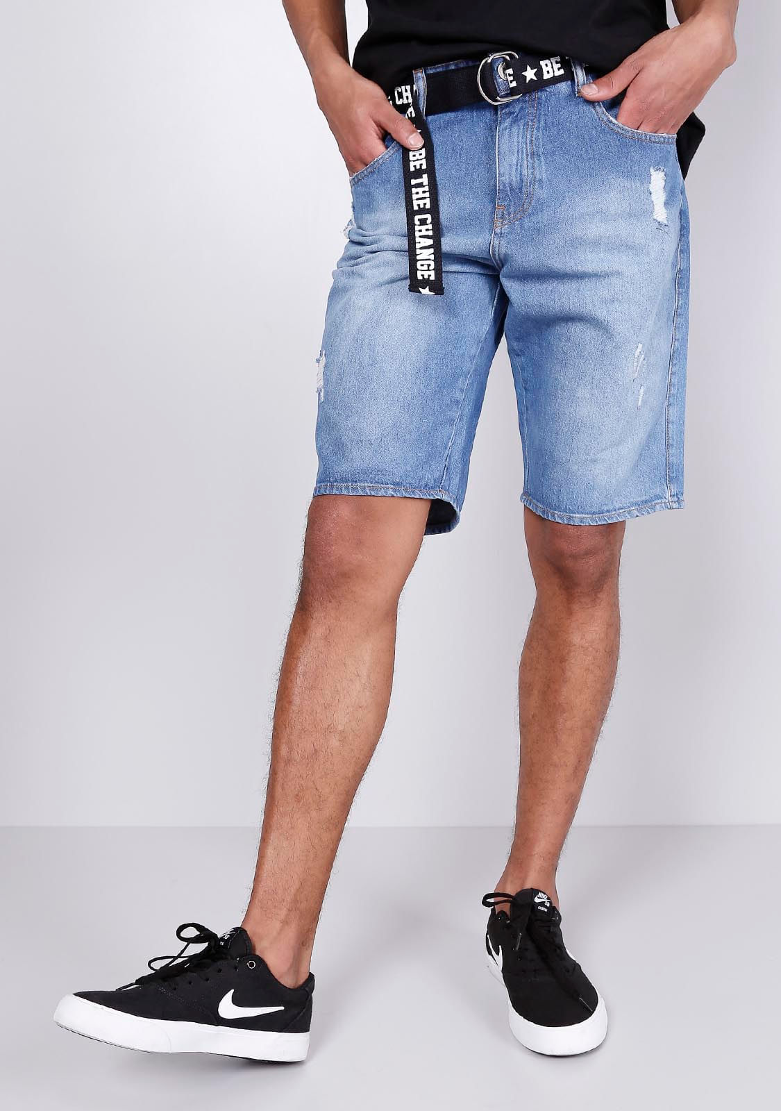 bermuda jeans azul masculina