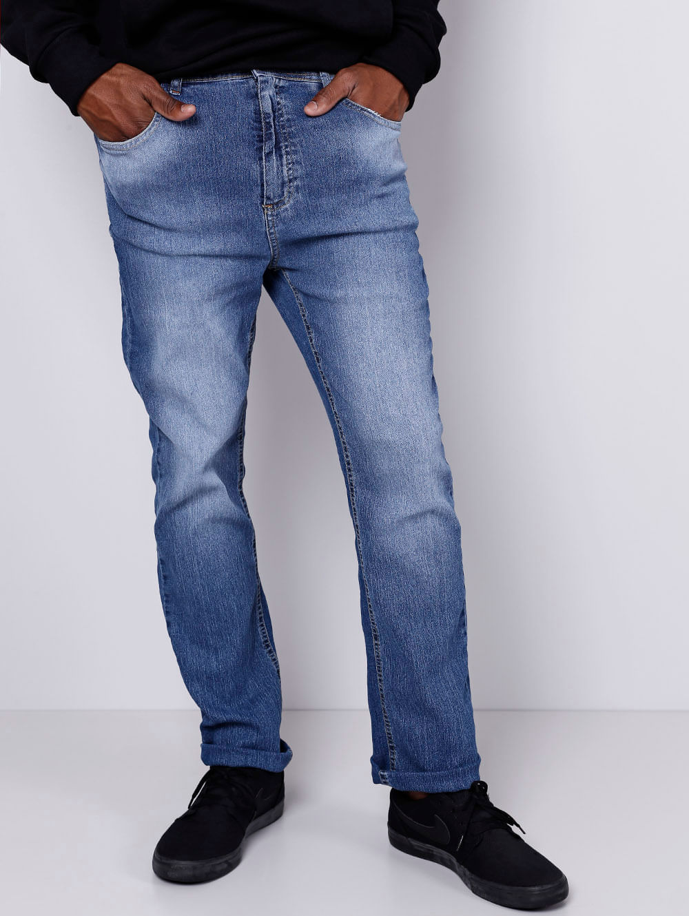 calça reta jeans masculina