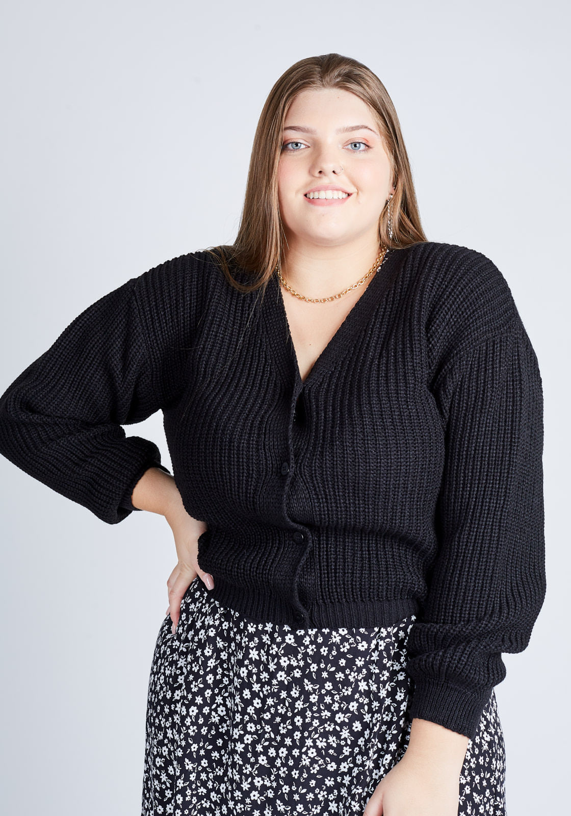 cardigan preto feminino plus size