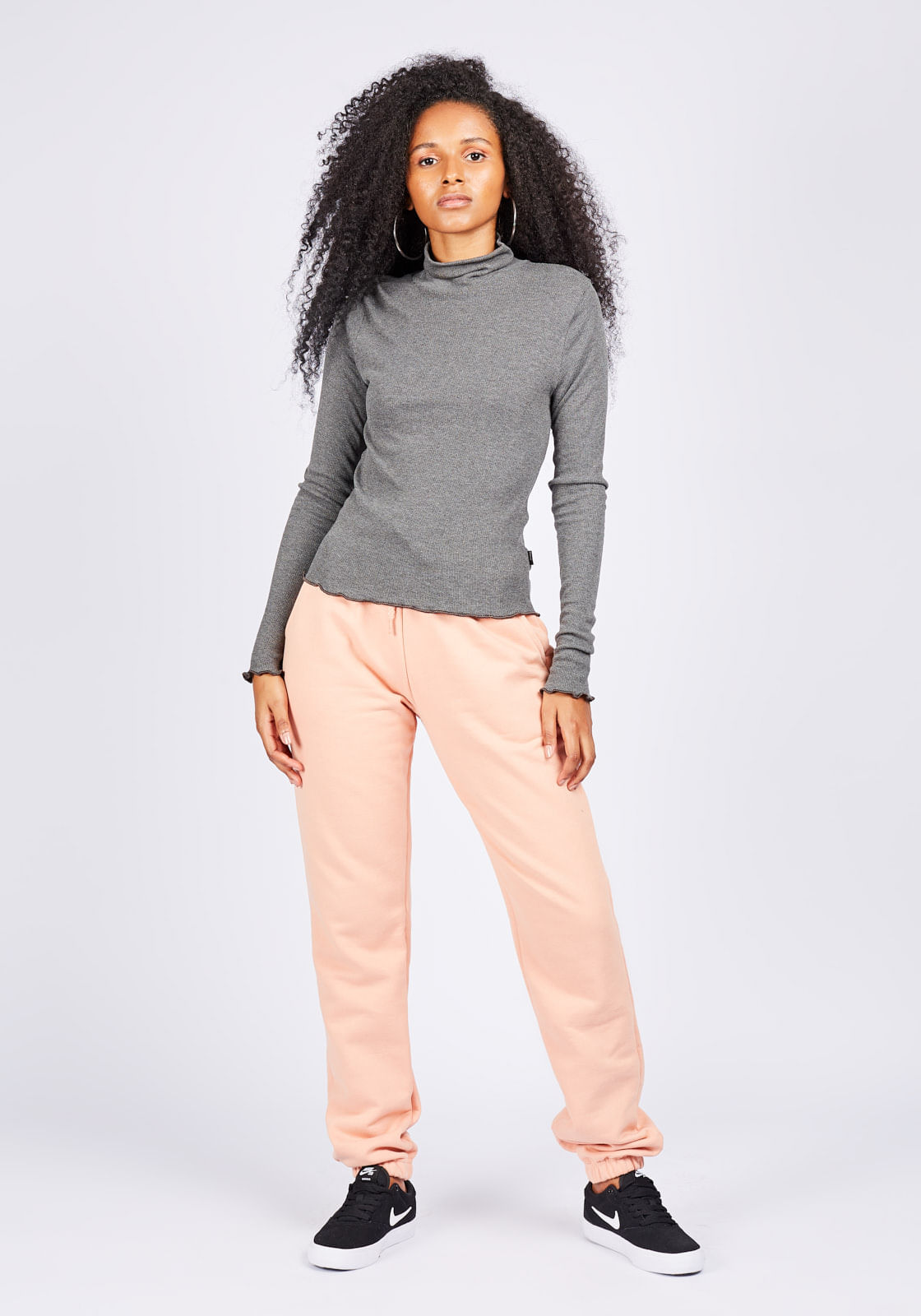blusa feminina canelada manga longa
