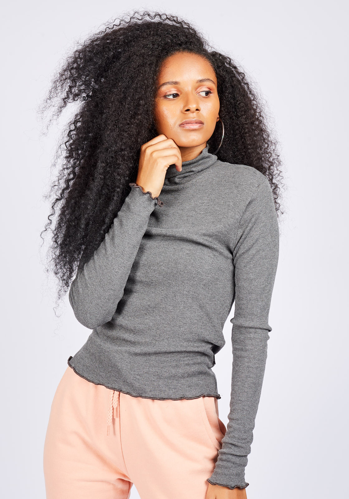 blusa feminina canelada manga longa