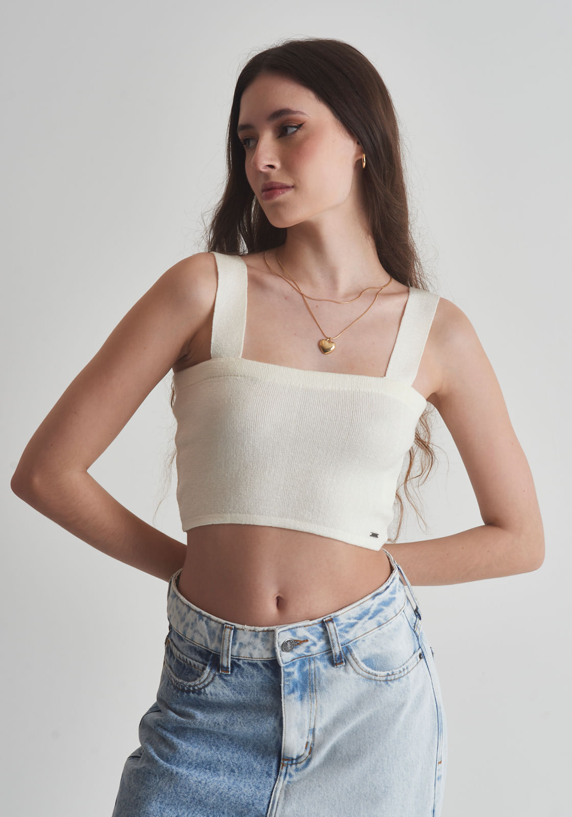 Blusa tricot feminino cropped off white