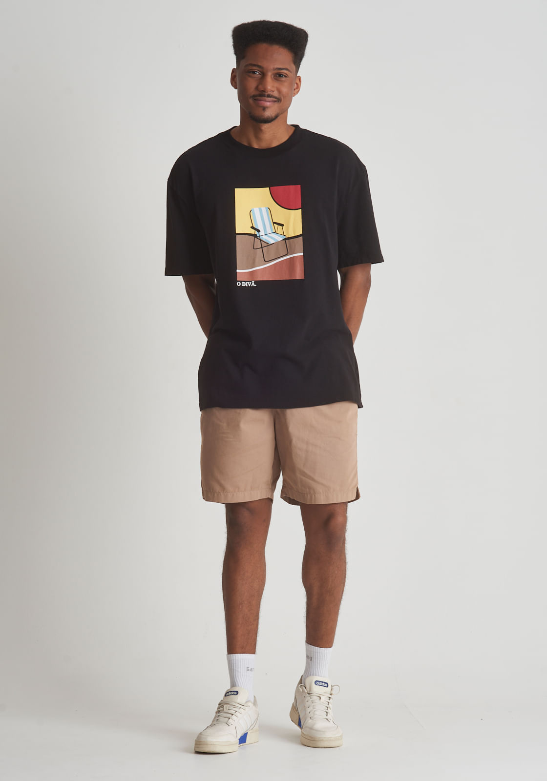 Camiseta algodão masculina estampado preto