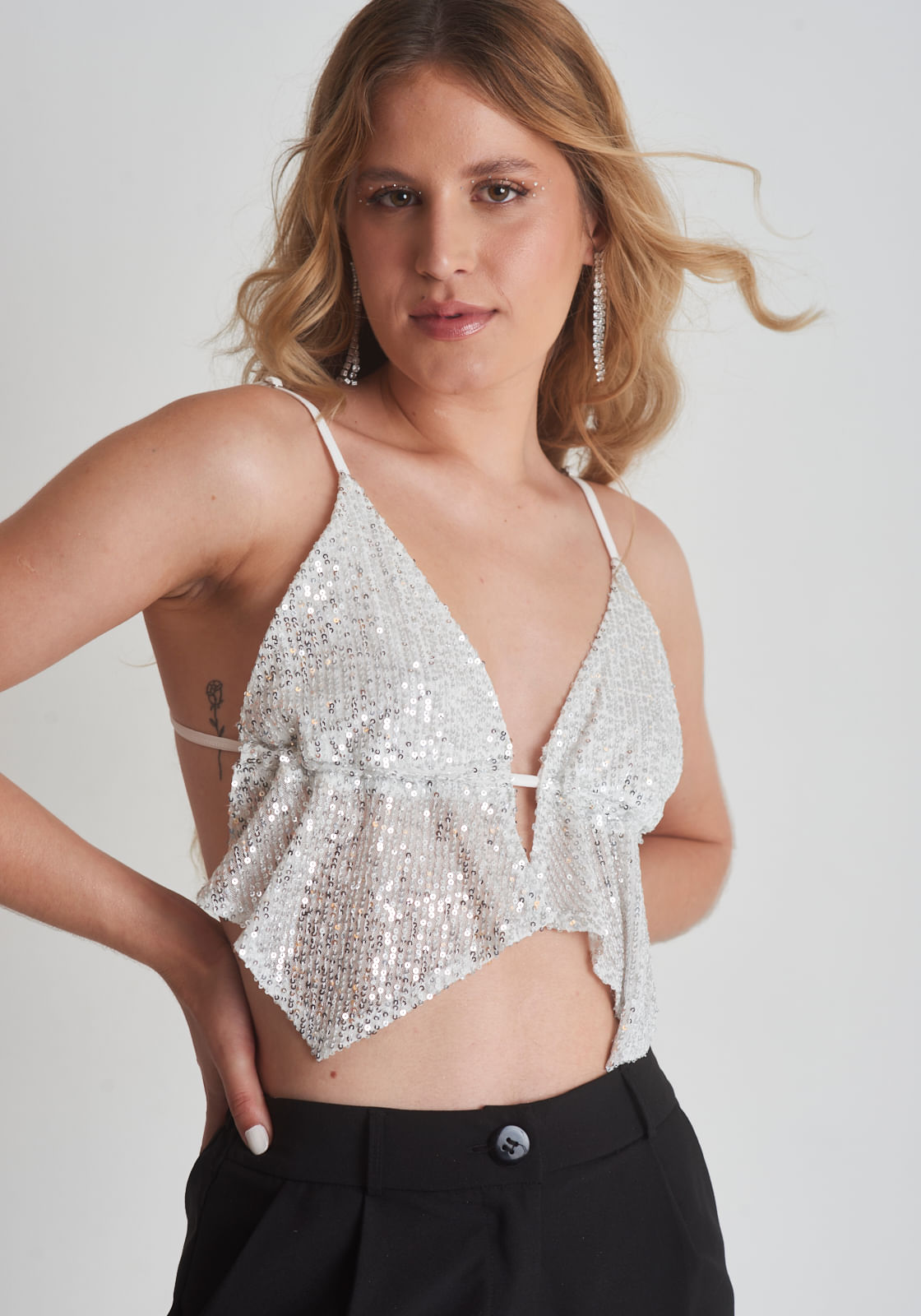 Blusa paetê feminino brilho Prata
