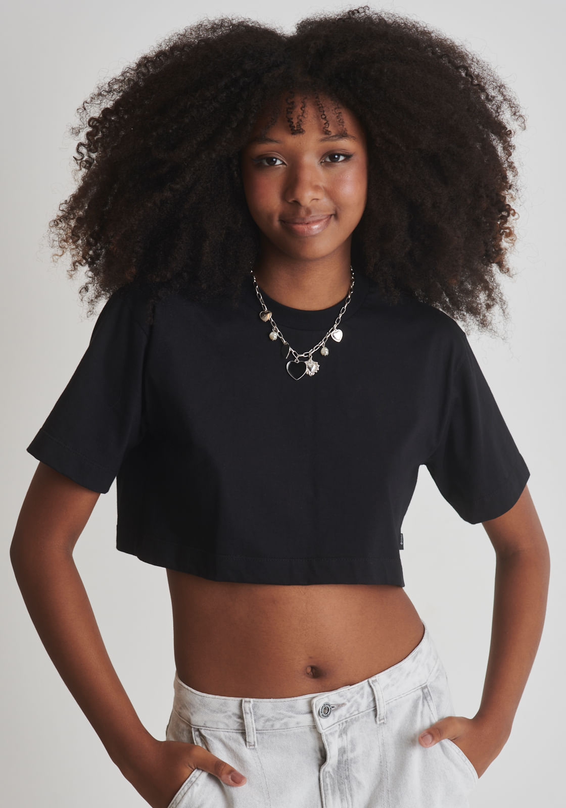 Blusa algodão feminino cropped versatilidade Preto