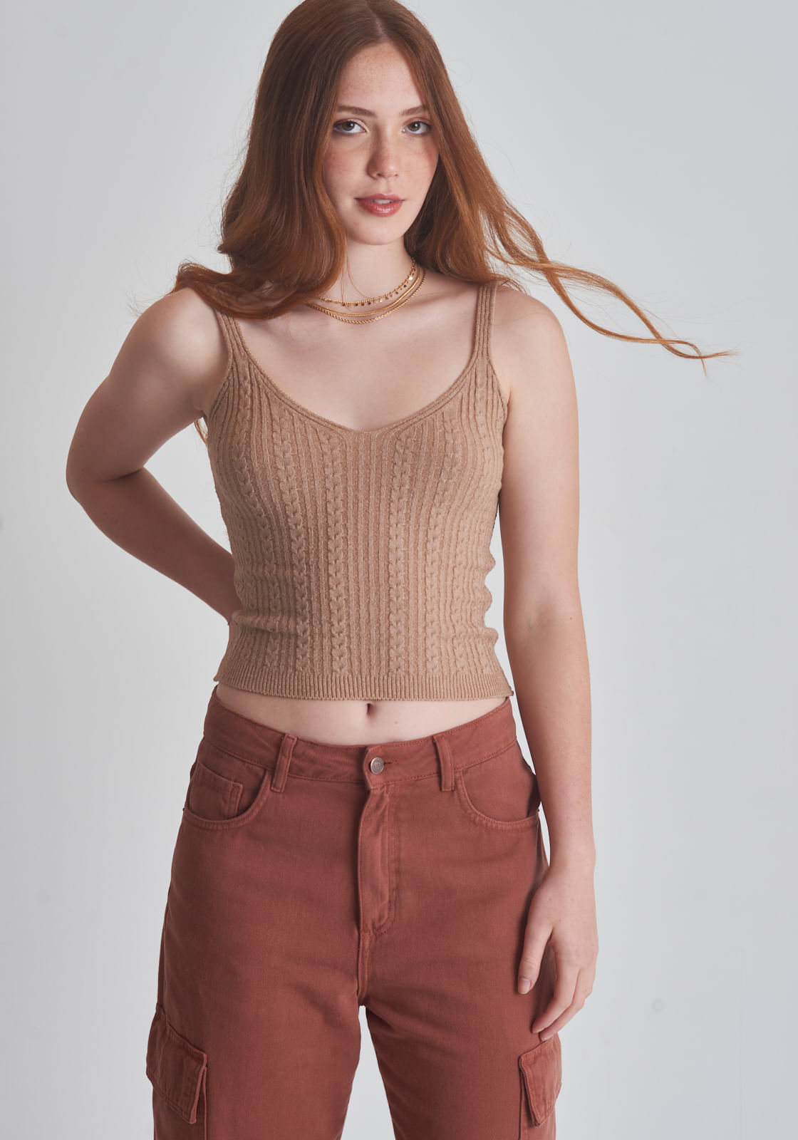 Blusa tricot feminino regata Natural