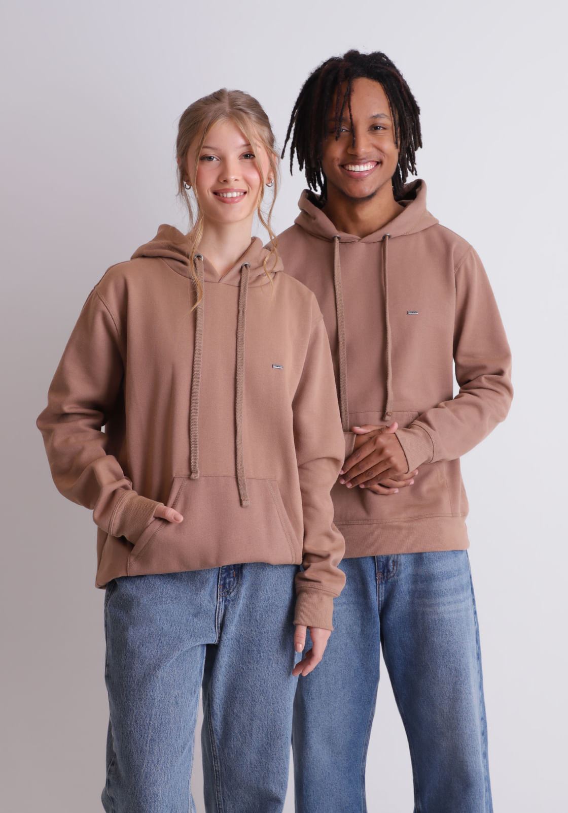 Moletom algodão masculina c/ capuz canguru natural