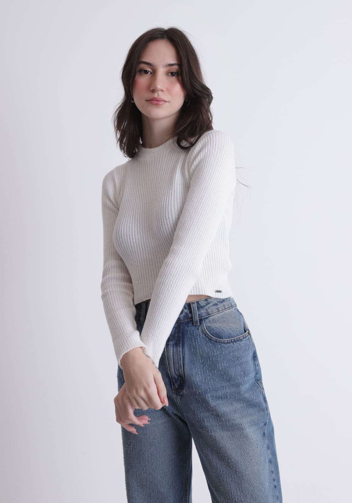 Blusão de tricot cropped