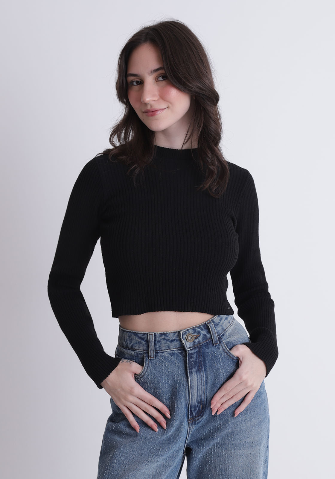 Blusão de tricot cropped