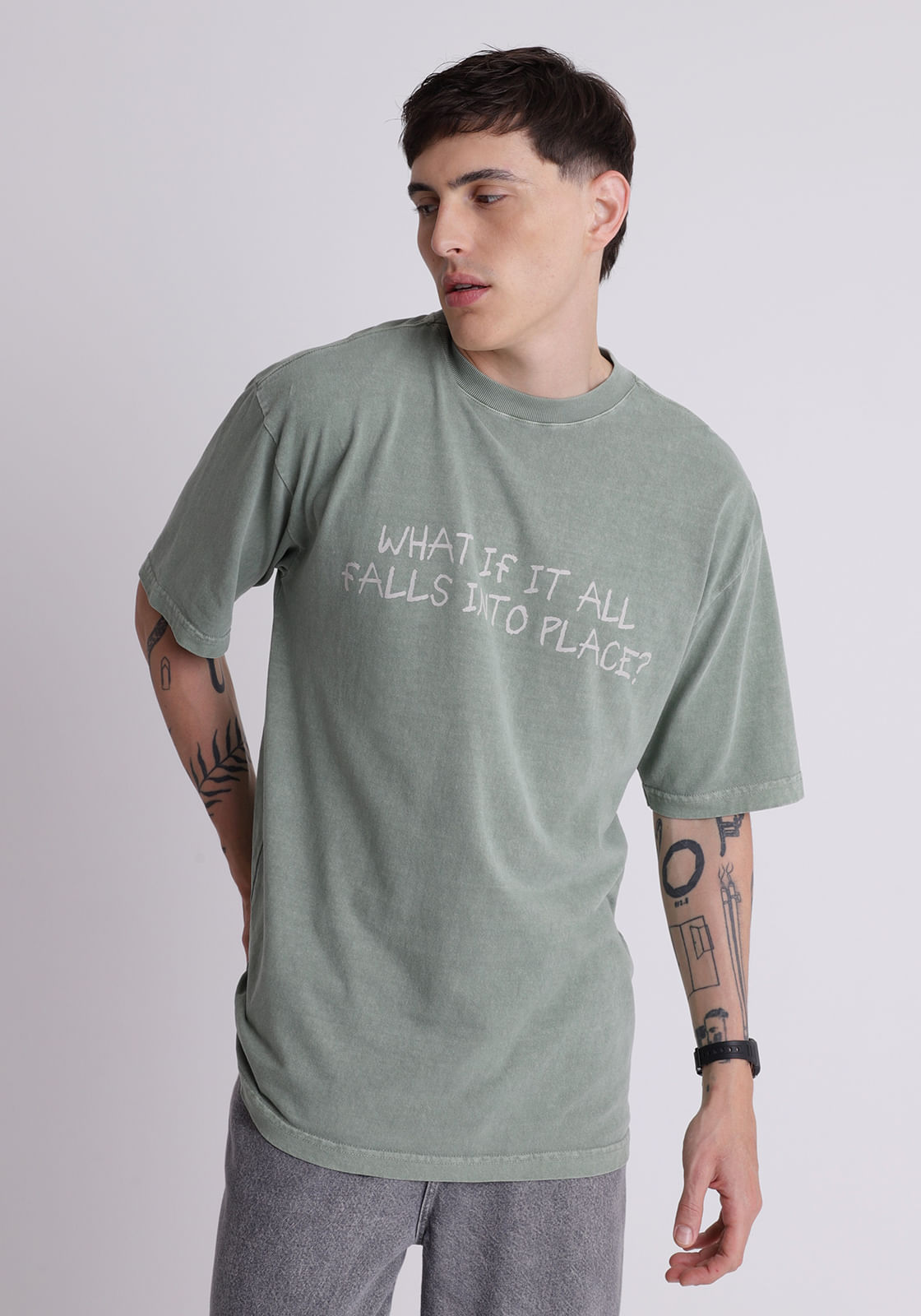 Camiseta algodão masculina oversized letter verde