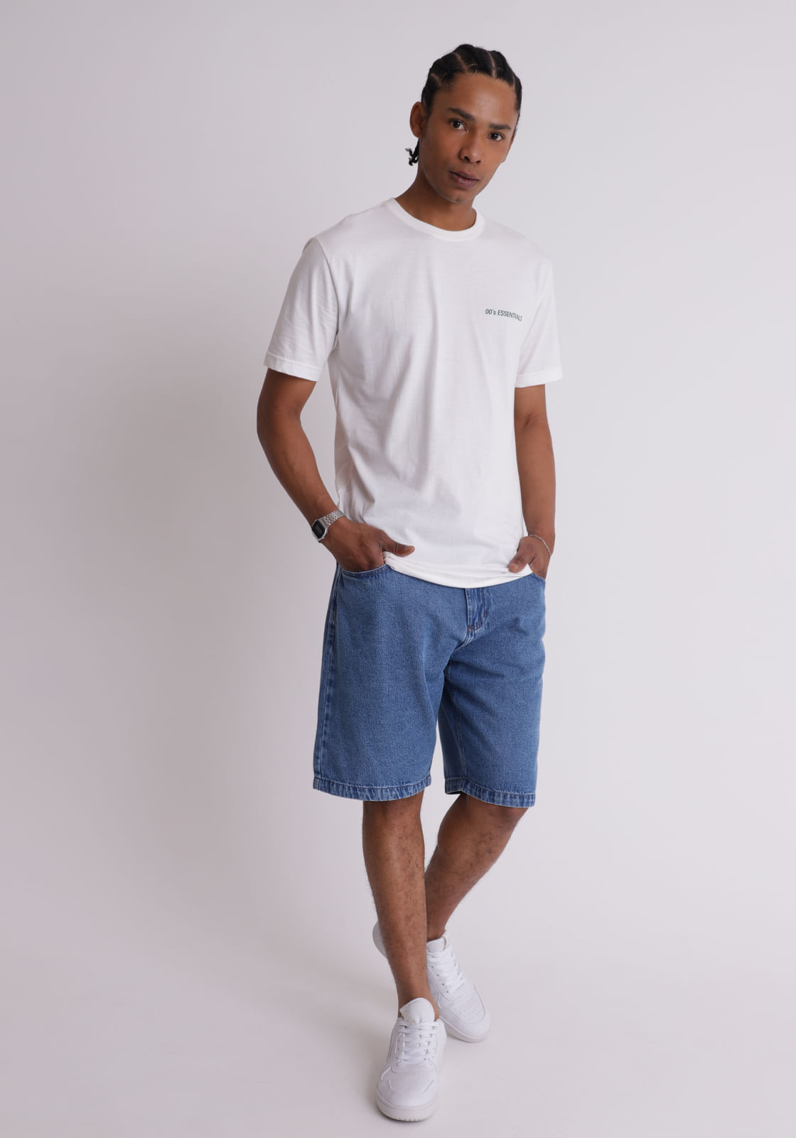 Bermuda jeans masculina regular azul médio