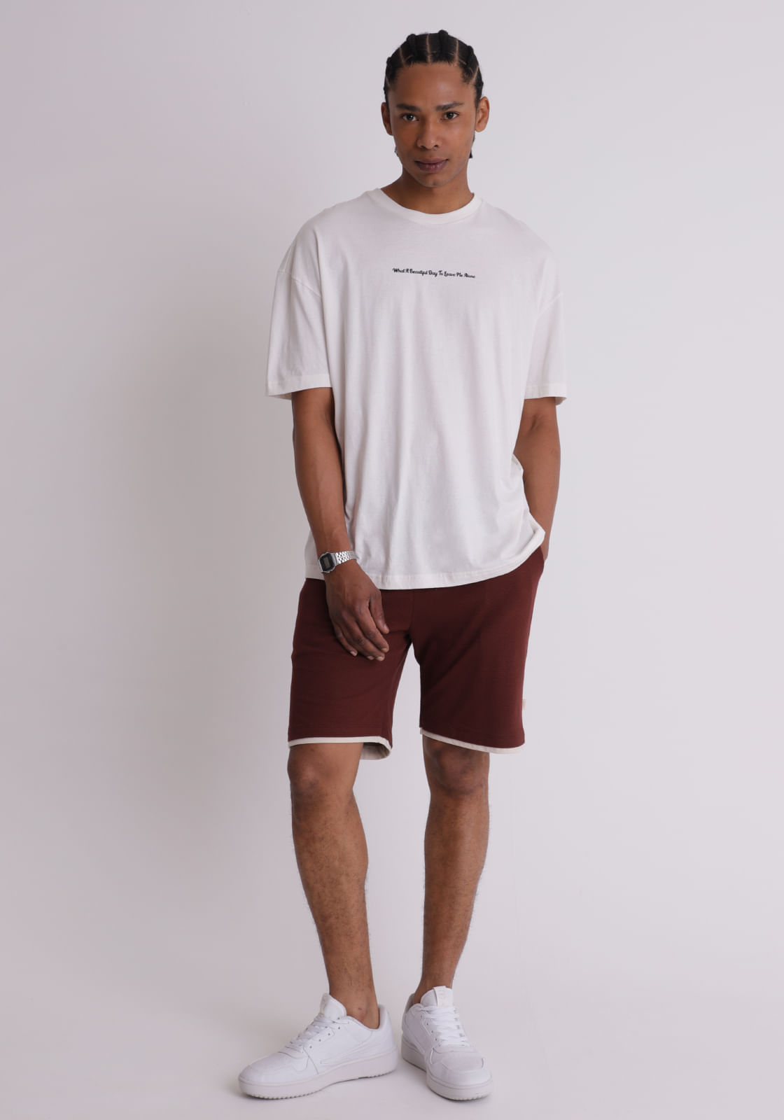 Bermuda algodão masculina texturizada marrom