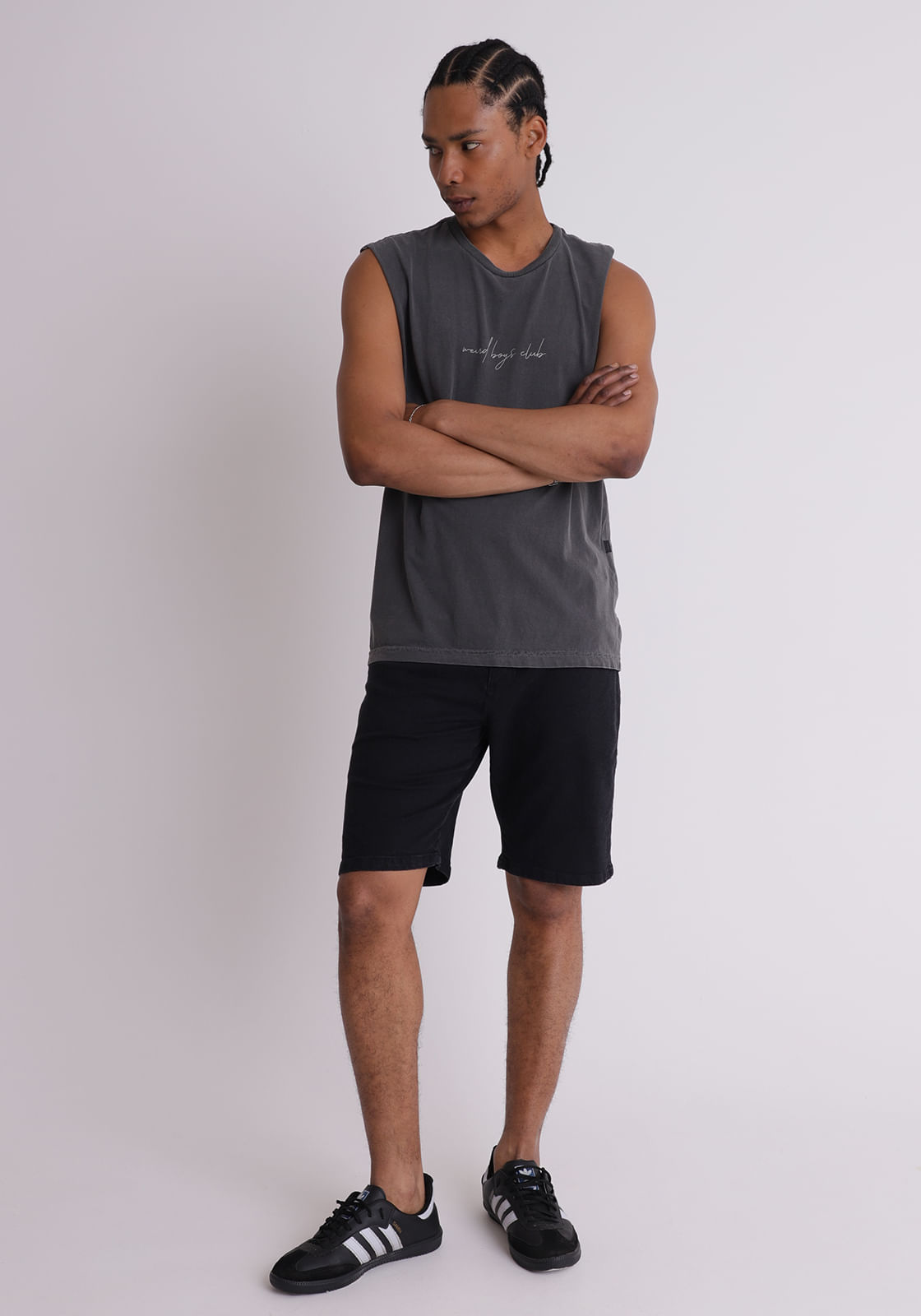 Bermuda jeans masculina slim preta