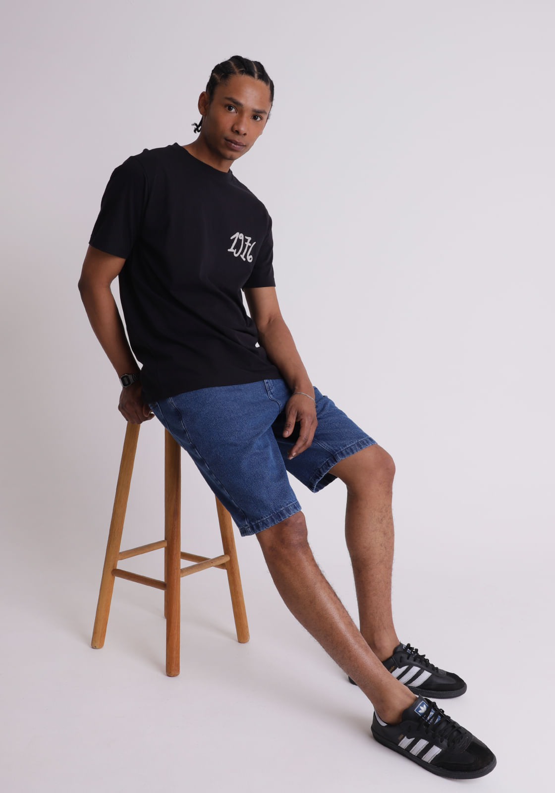 Bermuda jeans regular azul médio