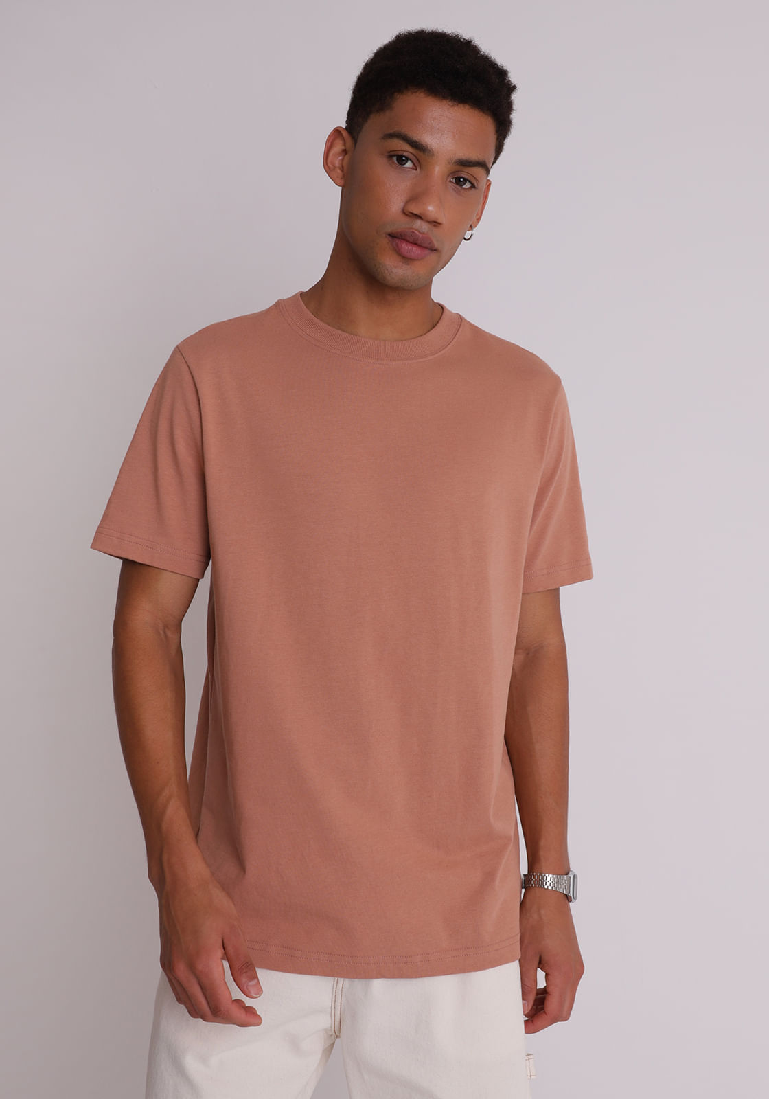 Camiseta algodão masculina malhão rosa velho