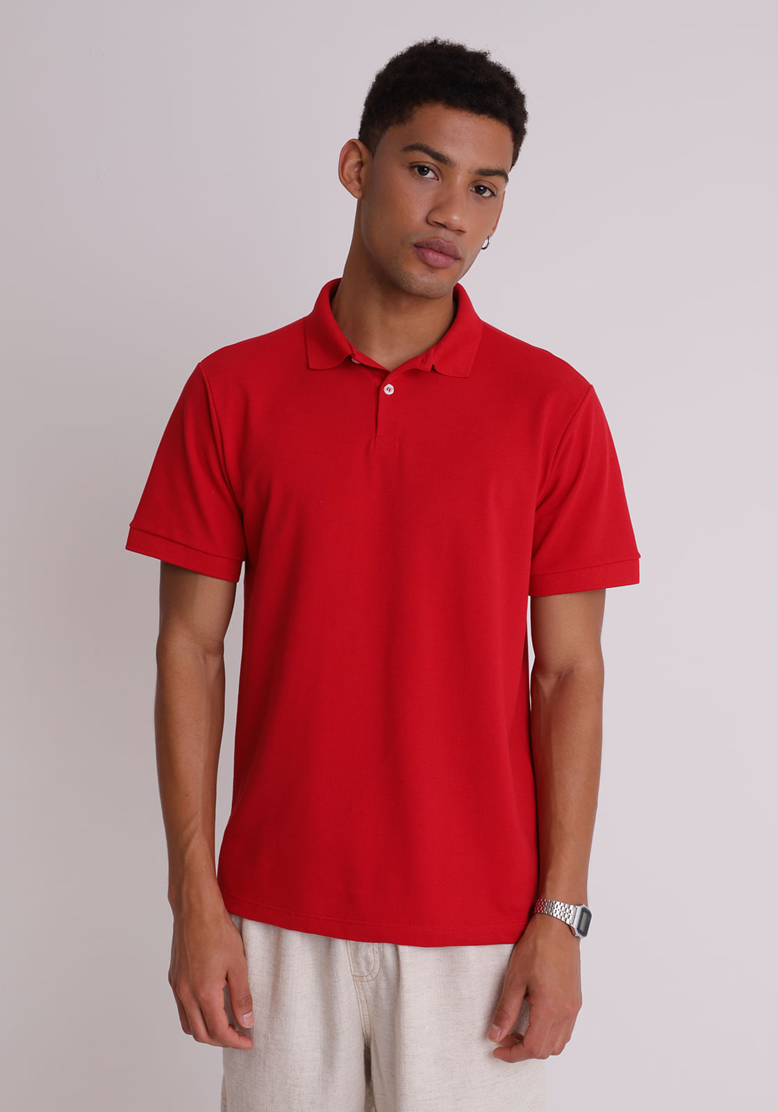 Camiseta masculina manga curta piquet vermelho