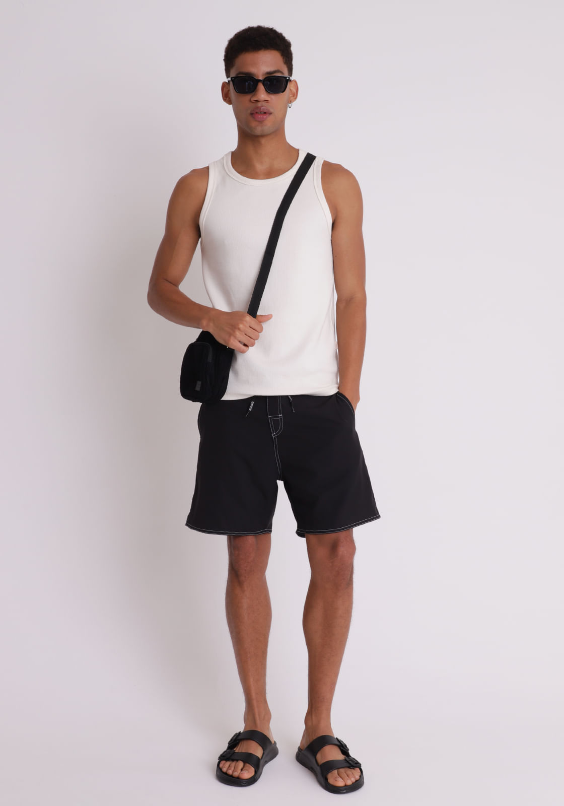 Bermuda elastano masculina banho amarração preto