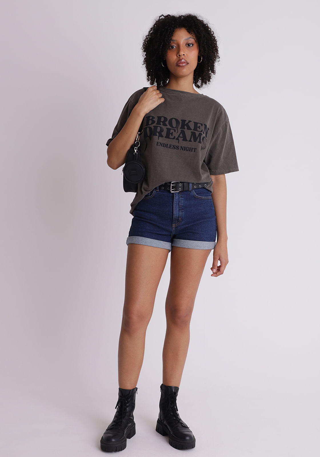 Short jeans feminino elastano barra dobrada azul