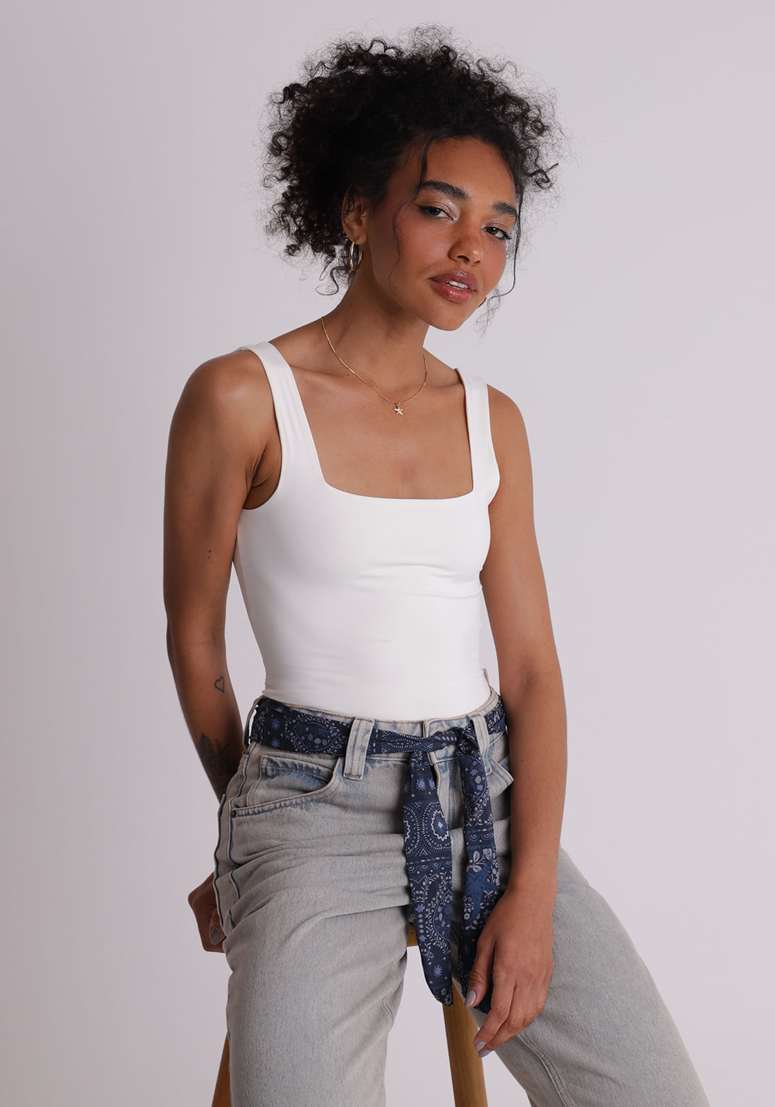 Blusa poliamida feminino body regata off white