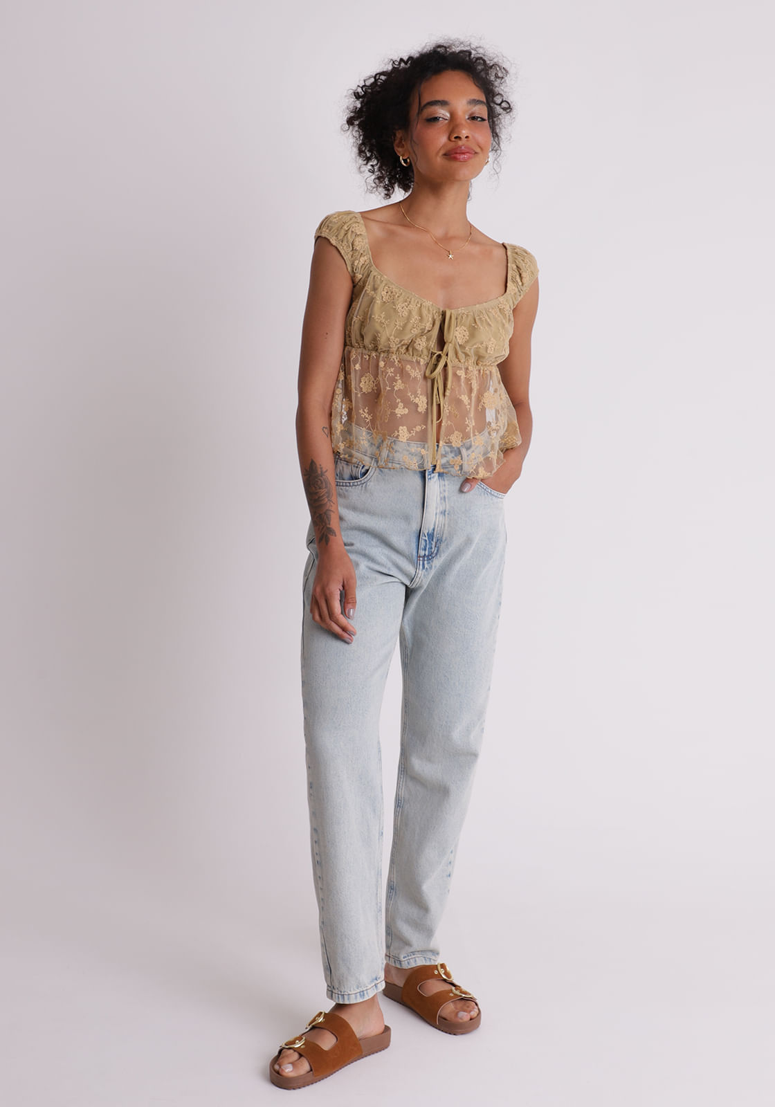 Calça jeans feminino mom retrô azul