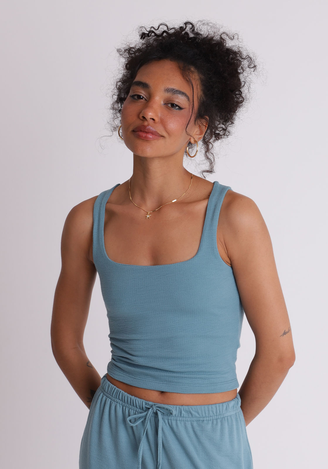 Blusa malha feminino regata minimalista Azul