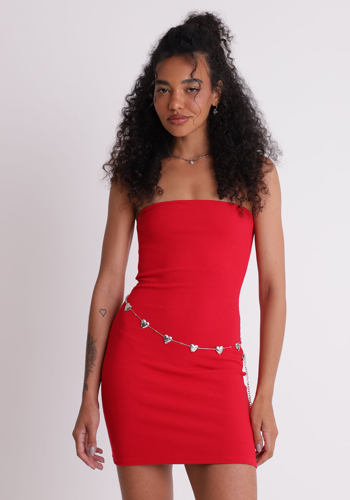 Vestido ribana feminino canelado sem alça vermelho