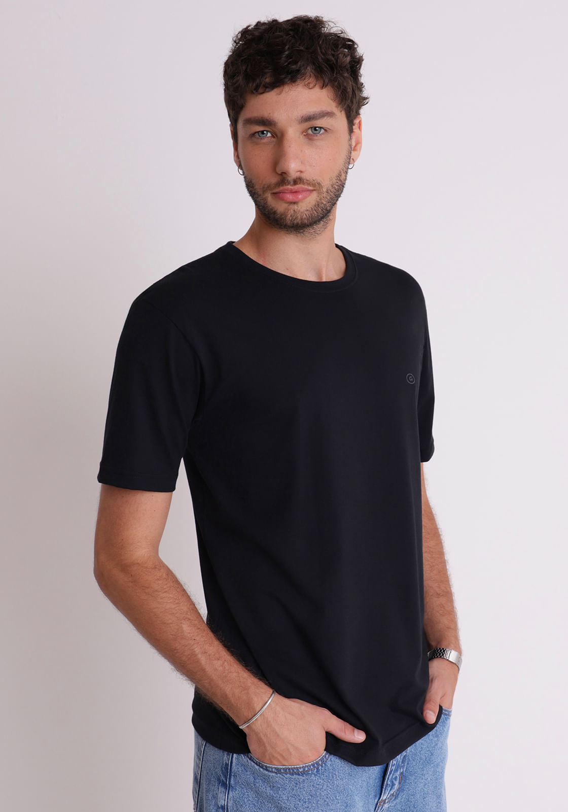 Camiseta ribana elastano masculina básica preto