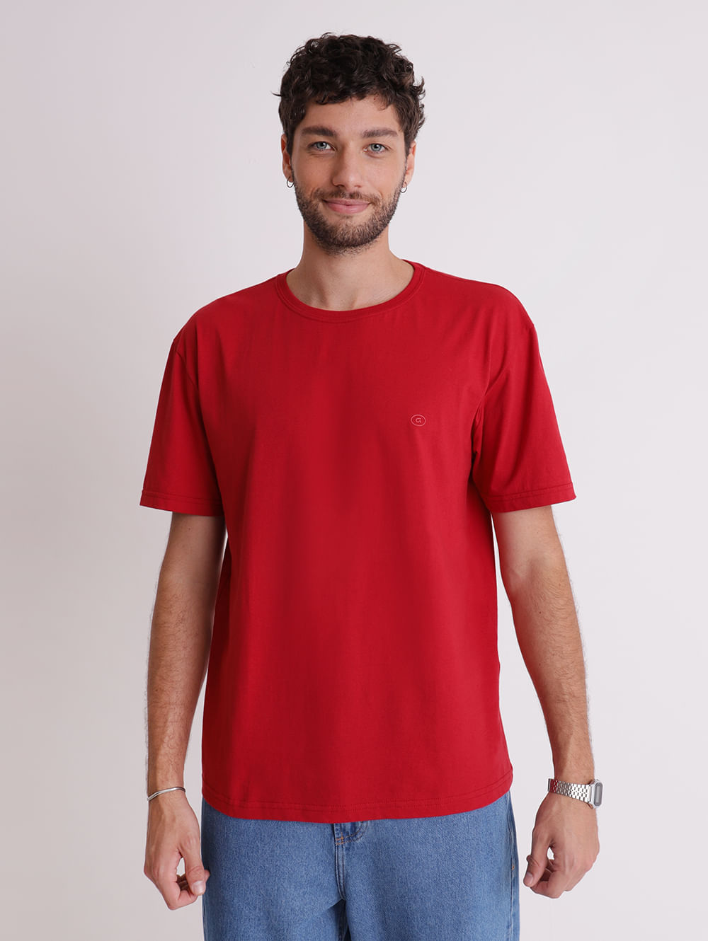 Camiseta algodão masculina logo gang vermelha