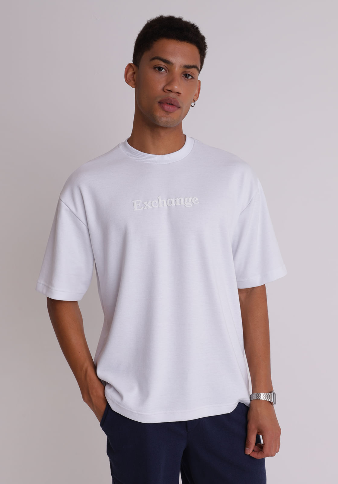 Camiseta algodão masculina silk relevo branco