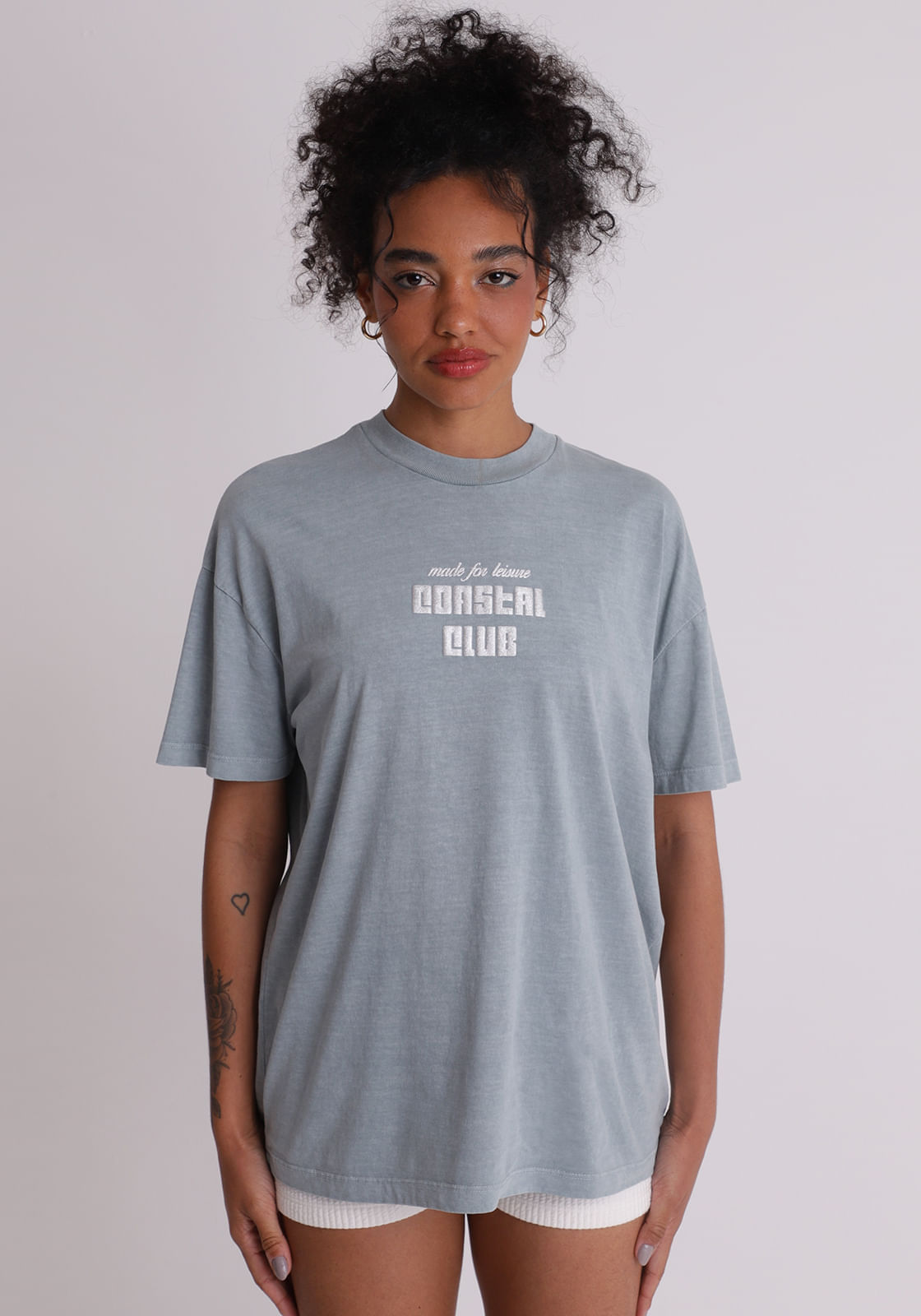 Camiseta meia malha feminino t-shirt cinza