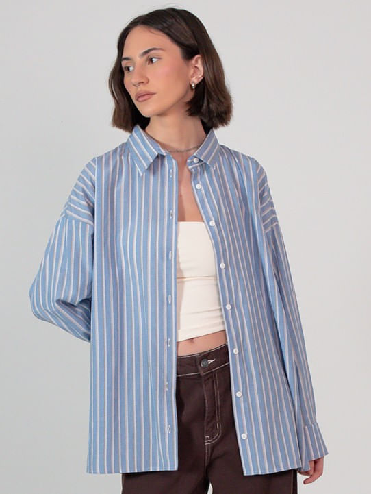 Camisa tecido feminino oversized azul