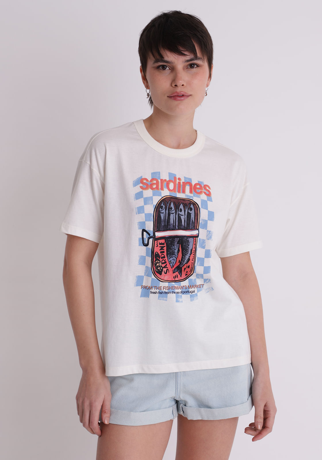 Camiseta algodão feminino estampada off white
