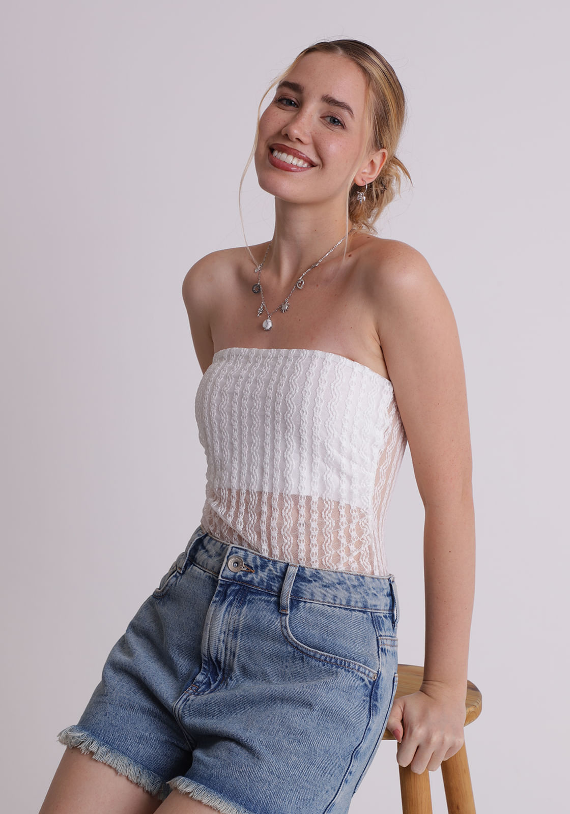 Blusa renda com forro feminino body off white
