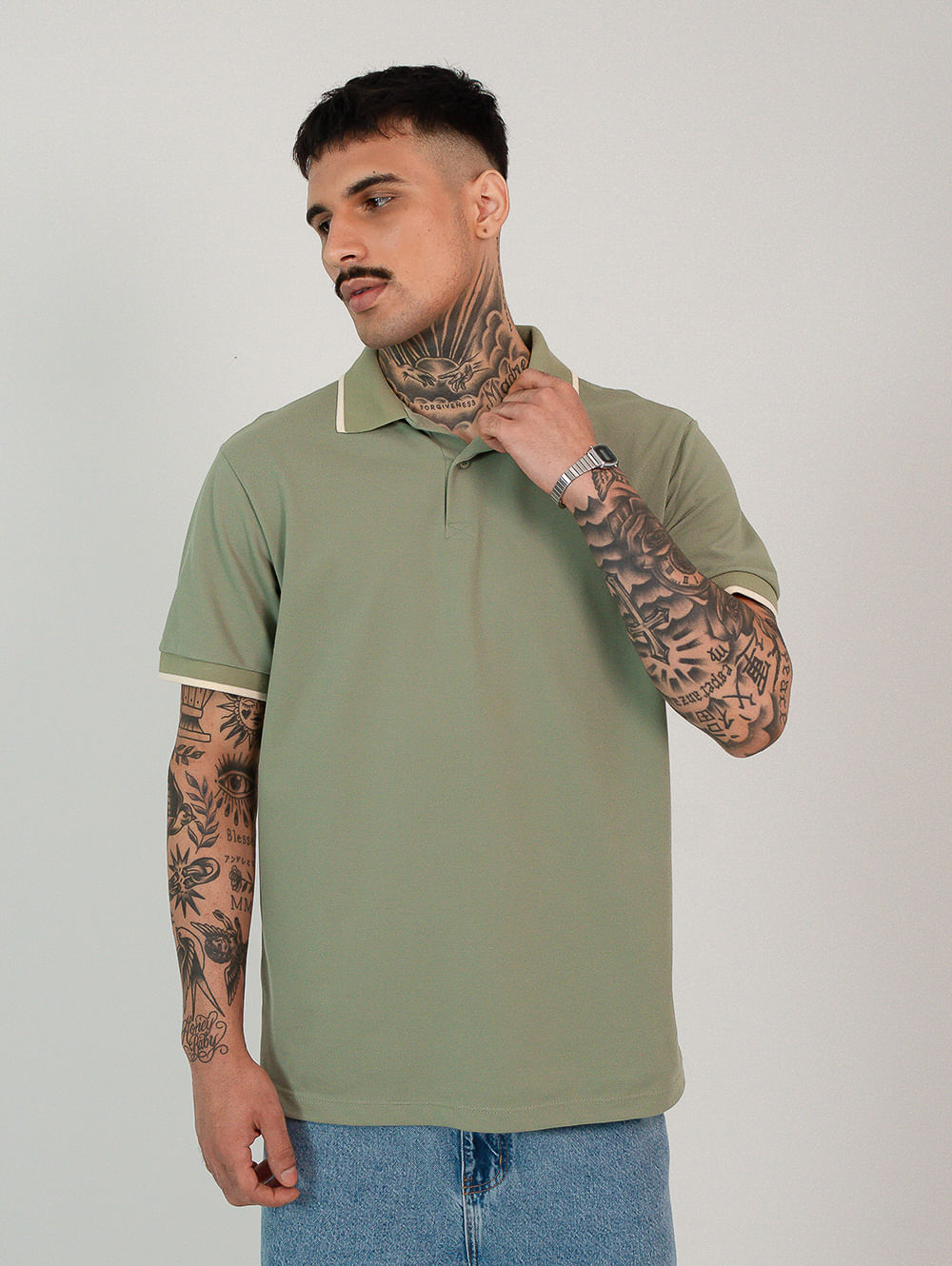 Camiseta gola polo masculina ribana verde