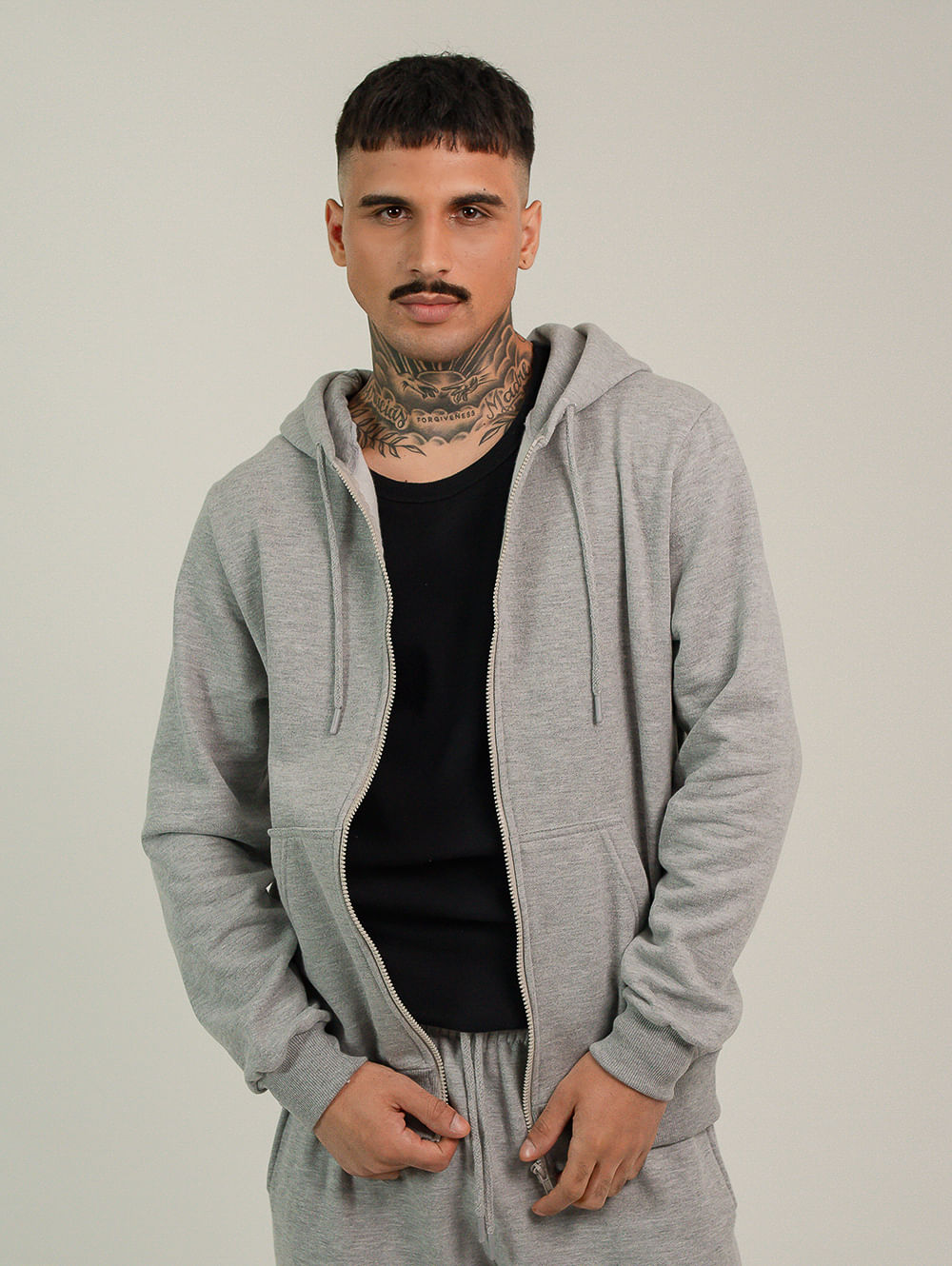 Casaco moletom masculino Canguru com ziper cinza