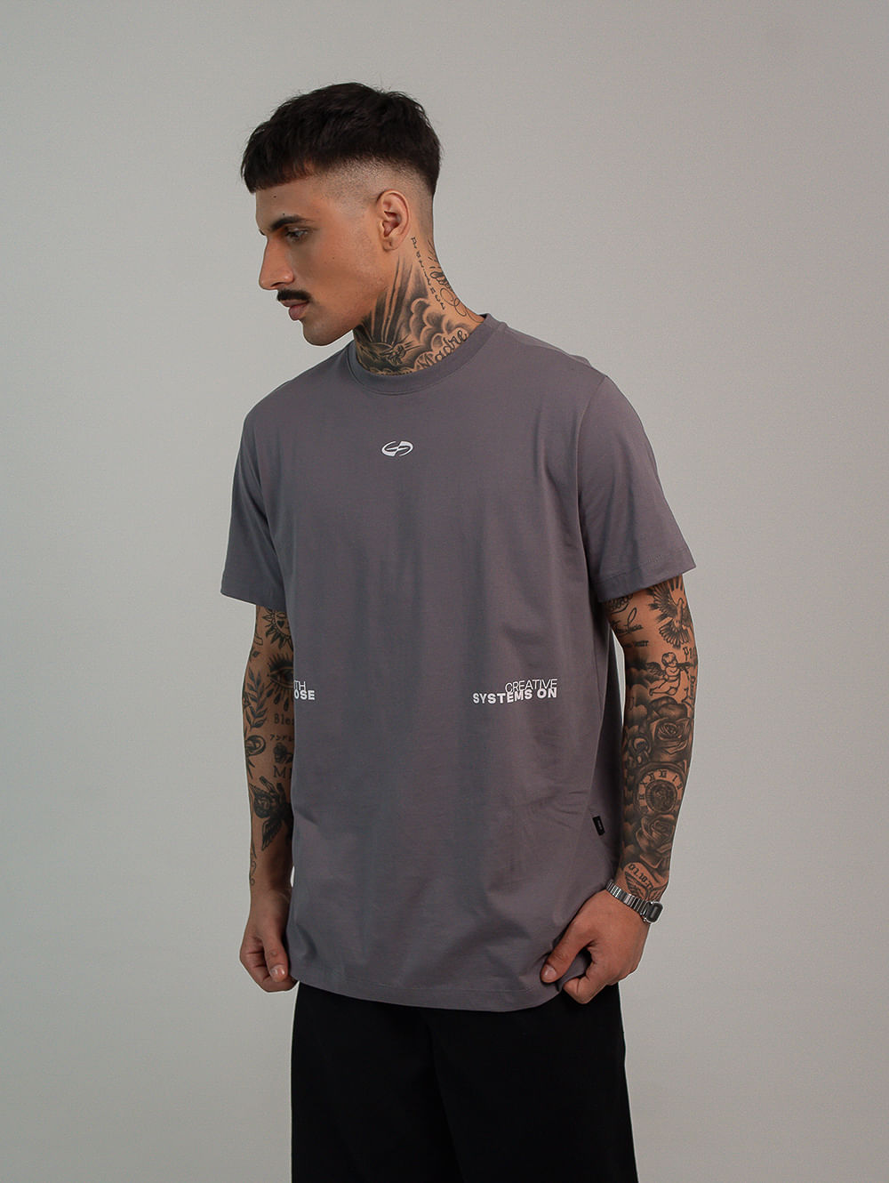 Camiseta algodão masculina creative chumbo