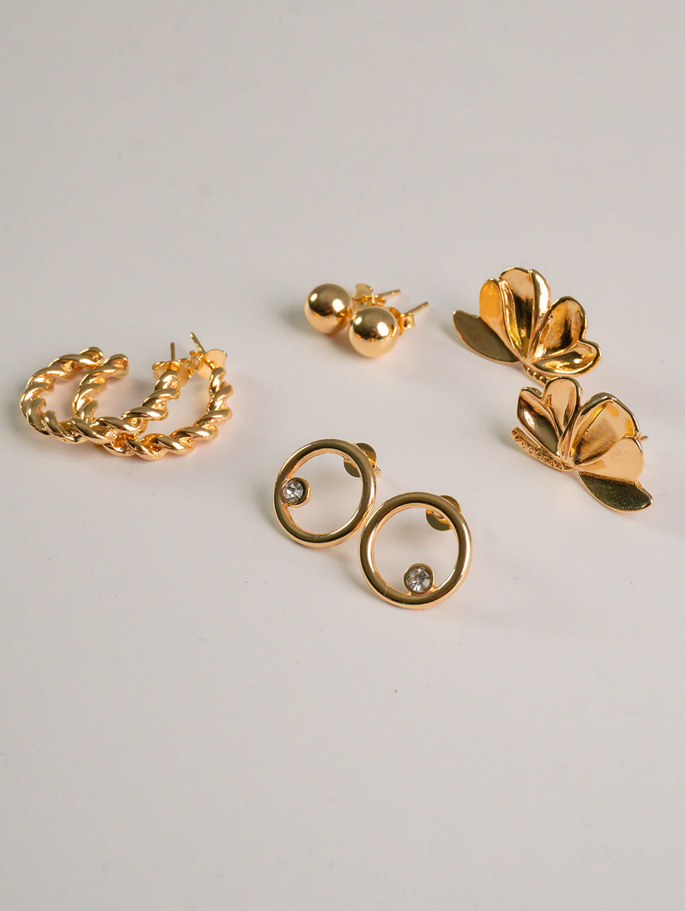 kit 04 brincos metal unissex variados dourado