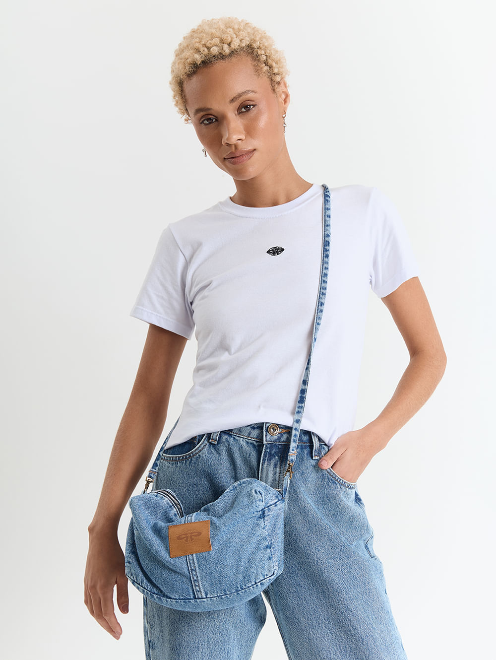 Necessaire jeans unissex casual minimalista azul