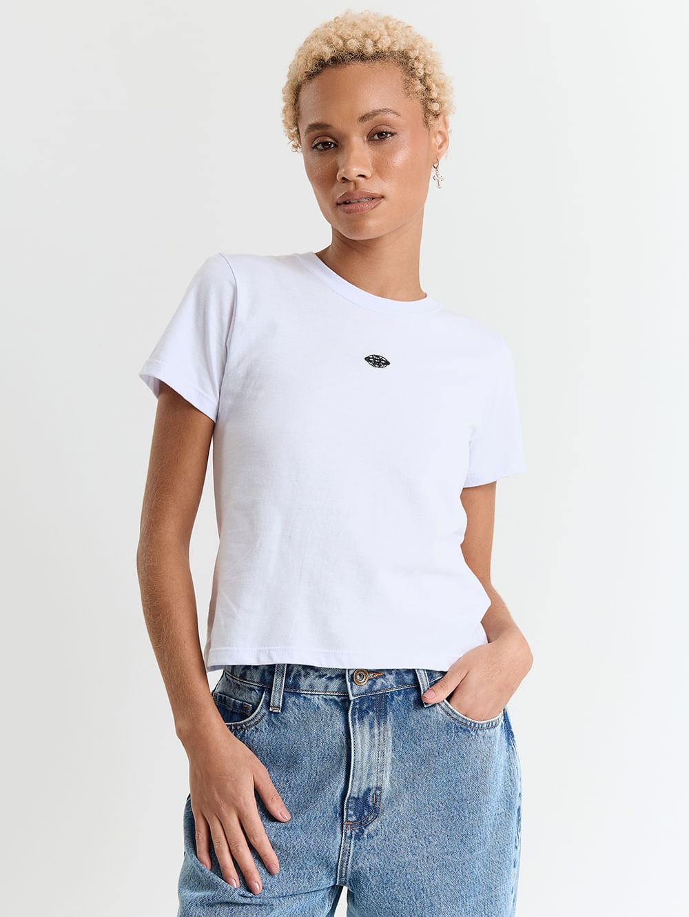 Blusa meia malha feminino baby look vintage Branca