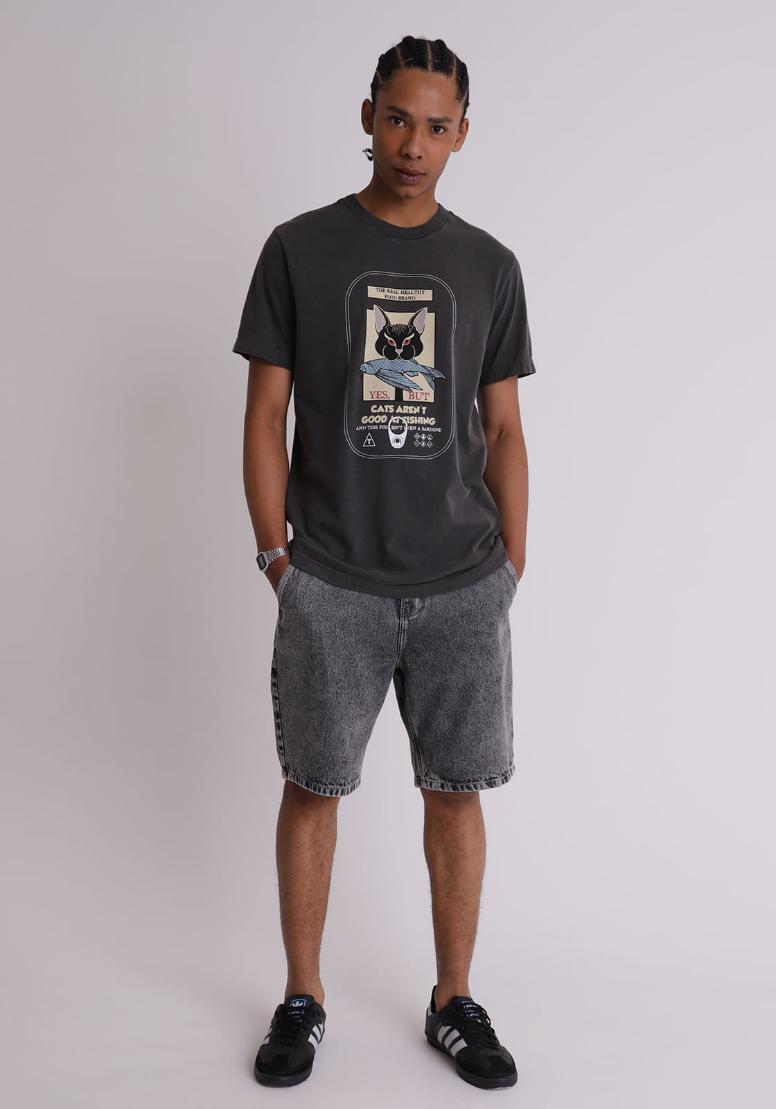 Bermuda jeans masculina bolso faca preta
