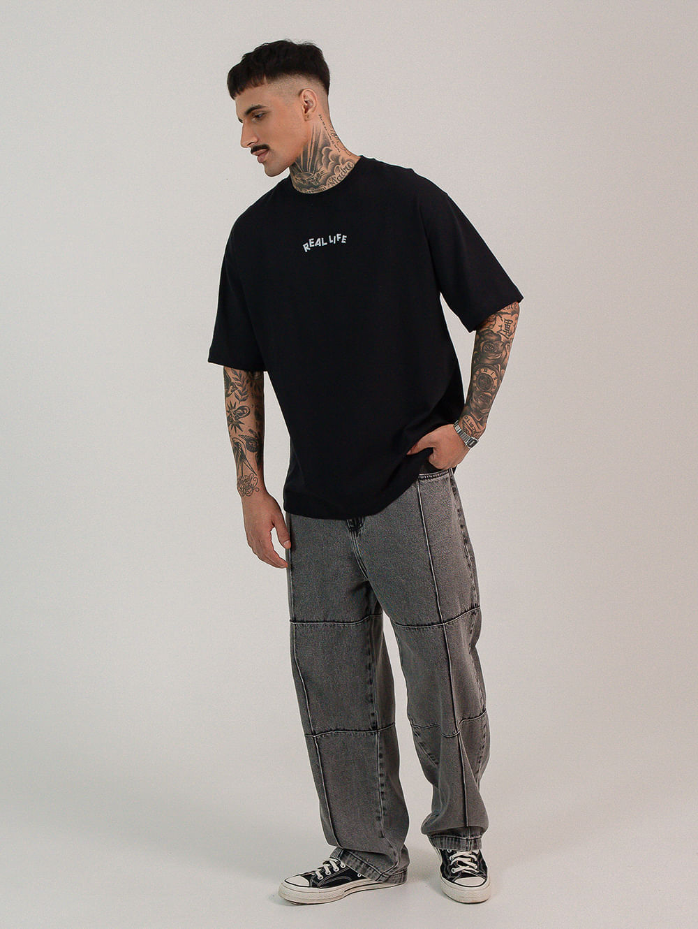 Camiseta algodão masculina oversized real preta