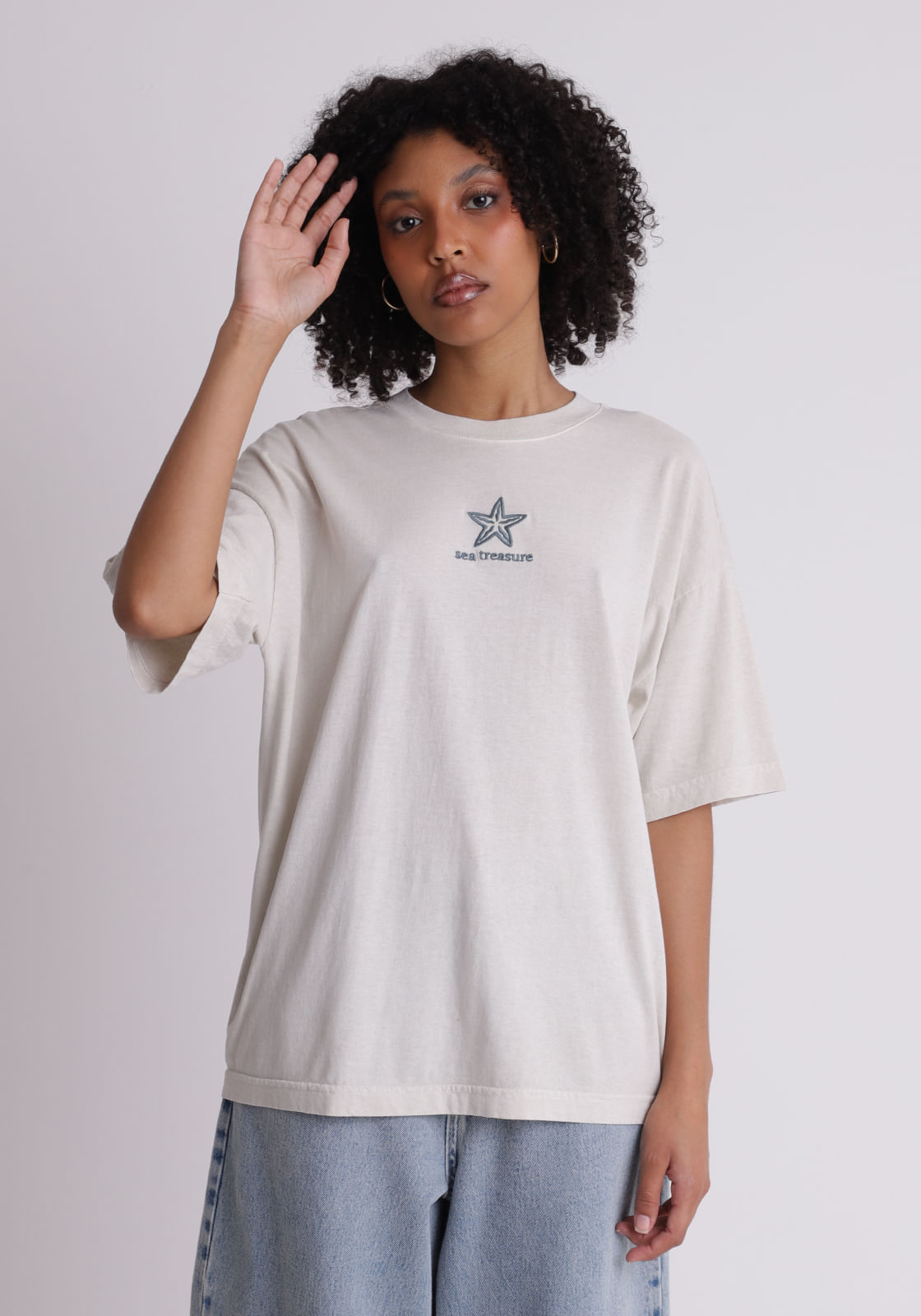 Camiseta algodão feminina oversized off white
