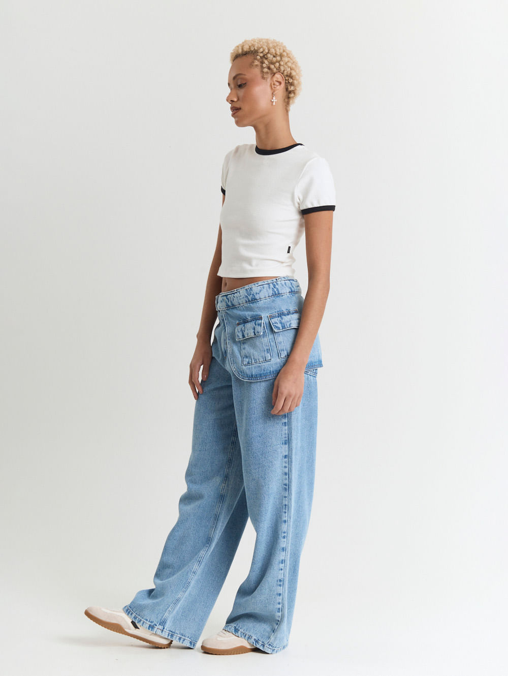 Calça jeans feminino wide leg azul