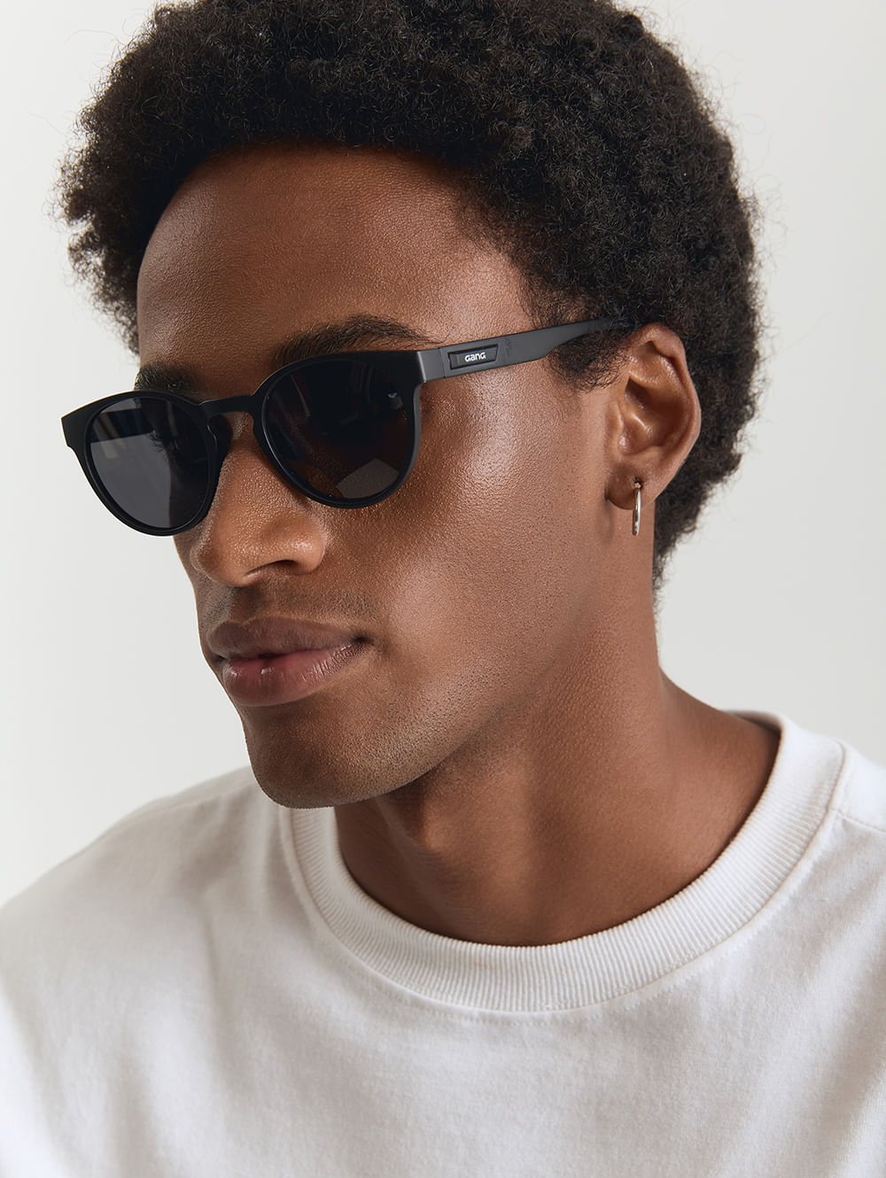 Óculos de sol masculino redondo retrô preto