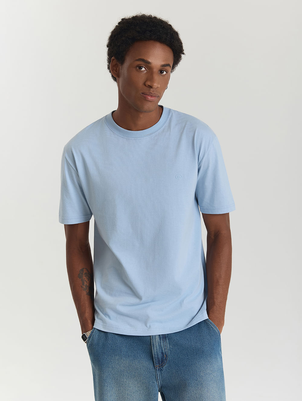 Camiseta algodão masculina básica logo gang Azul