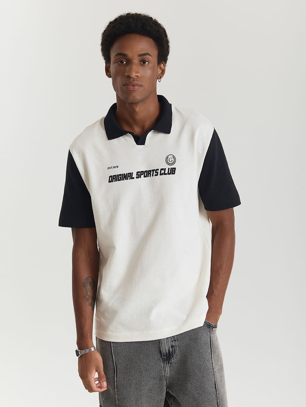 Camiseta polo masculina oversized sportclub branca