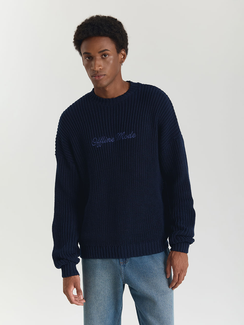 Sueter tricot masculino bordado frontal marinho